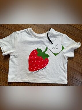 Girls Kate Spade White Strawberry Graphic Tee. NWT